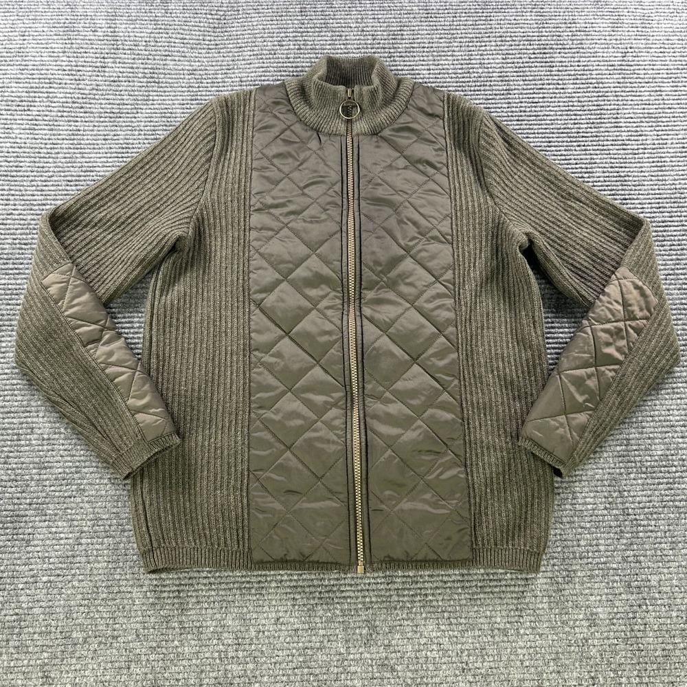Barbour Sporting Zip Knit Jacket Womens 18 Olive Green Quilted Outdoors‎ Sweater